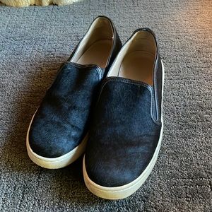 J SLIDES Sz. 8.5 Black calf hair sneakers.